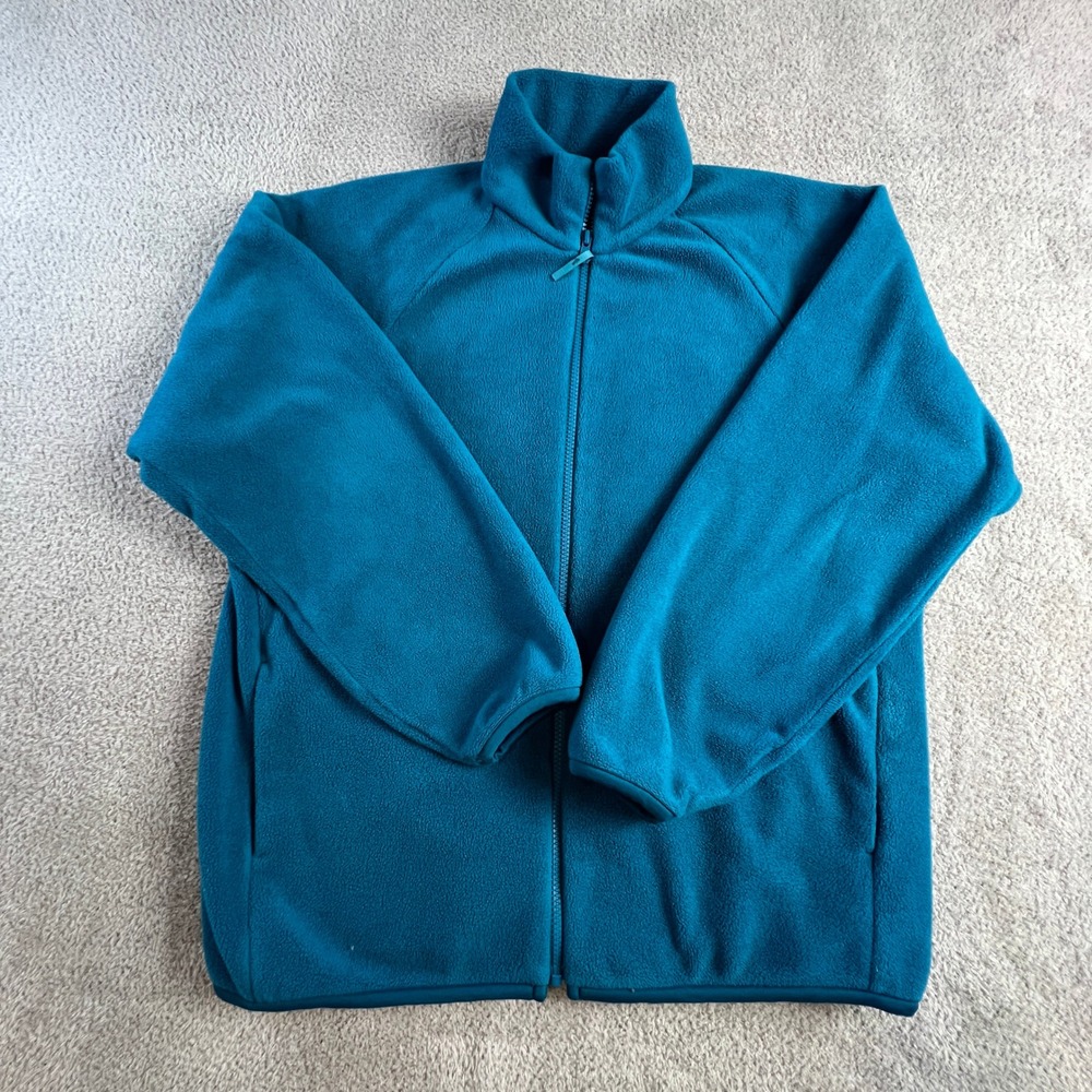 Uniqlo Fleece Jacket Mens XL Teal Blue Full Zip Raglan Sleeve